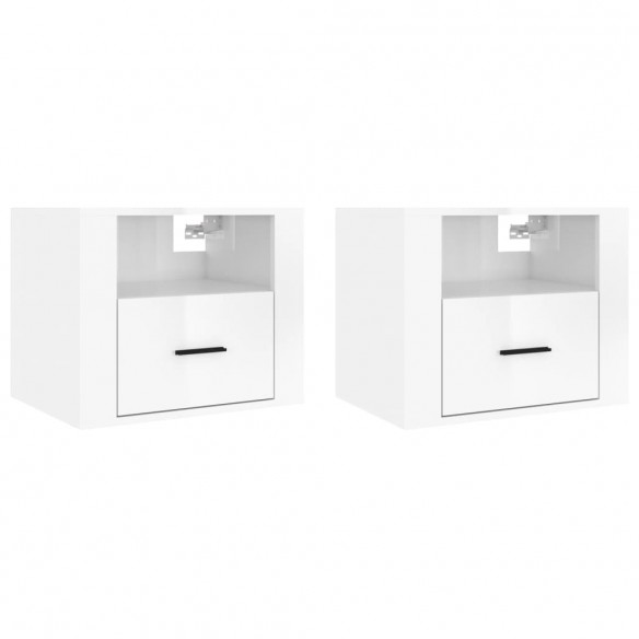 Tables de chevet murales 2 pcs Blanc brillant 50x36x40 cm