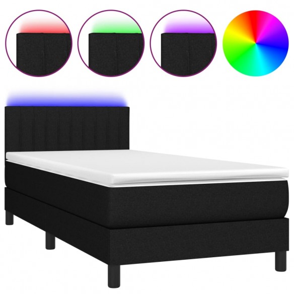 Cadre de lit avec matelas et LED Noir 80x200cm Tissu