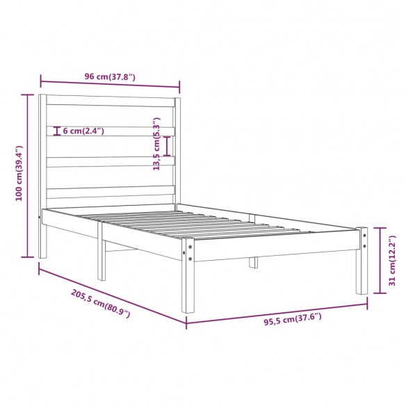 Cadre de lit Blanc Bois de pin massif 90x200 cm