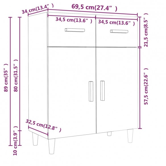 Buffet Sonoma gris 69,5x34x89 cm Bois d'ingénierie