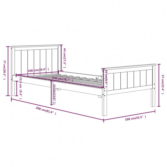 Cadre de lit Blanc Bois de pin massif 100x200 cm