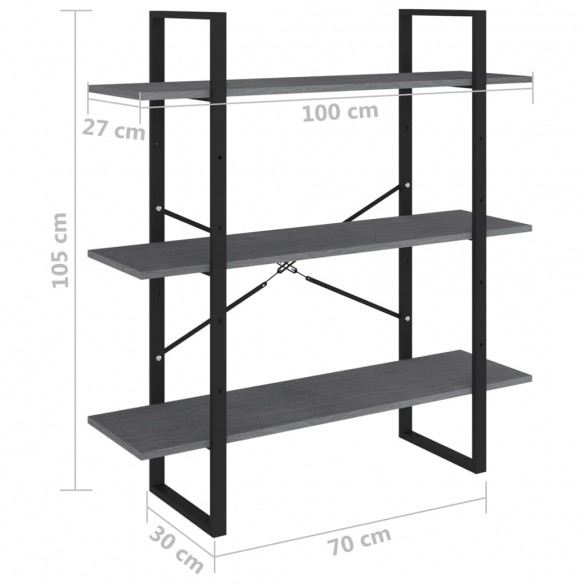 Bibliothèque à 3 niveaux Gris 100x30x105 cm Bois de pin massif