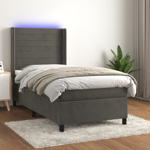 Cadre de lit et matelas et LED Gris foncé 90x190cm