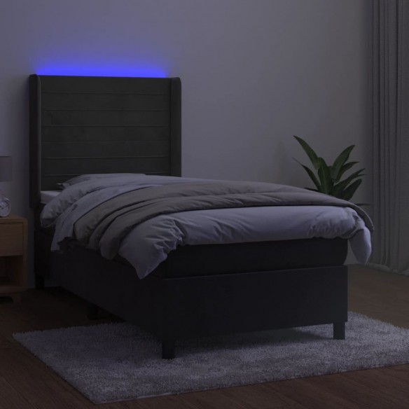 Cadre de lit et matelas et LED Gris foncé 90x190cm