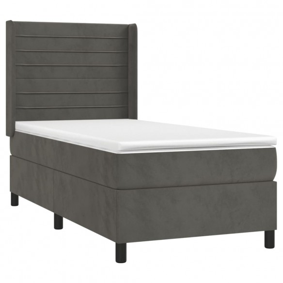 Cadre de lit et matelas et LED Gris foncé 90x190cm