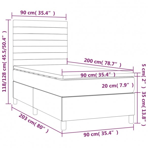 Cadre de lit matelas LED Gris foncé 90x200cm Velours