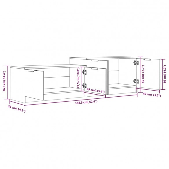 Meuble TV Gris béton 158,5x36x45 cm Bois d'ingénierie