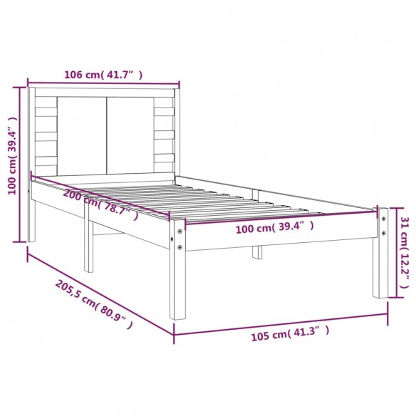 Cadre de lit Blanc Bois de pin massif 100x200 cm