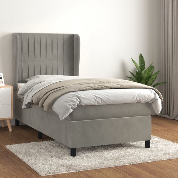 Cadre de lit et matelas Gris clair 100x200cm Velours