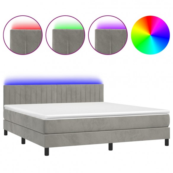 Cadre de lit avec matelas LED Gris clair 160x200 cm