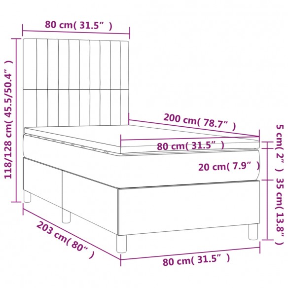 Cadre de lit et matelas Gris clair 80x200 cm Velours