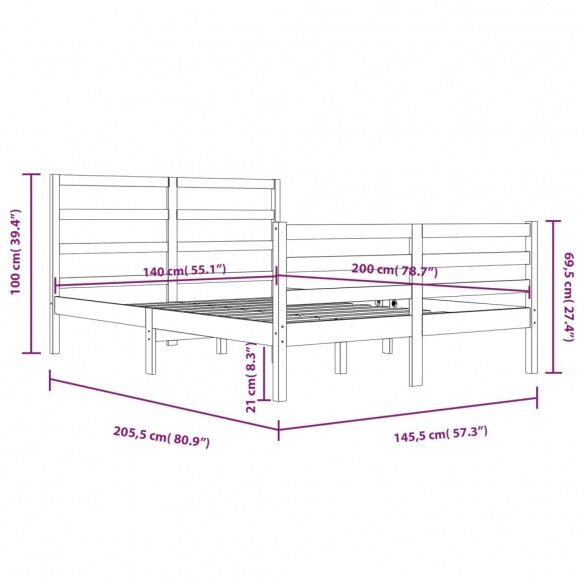 Cadre de lit Blanc Bois de pin massif 140x200 cm