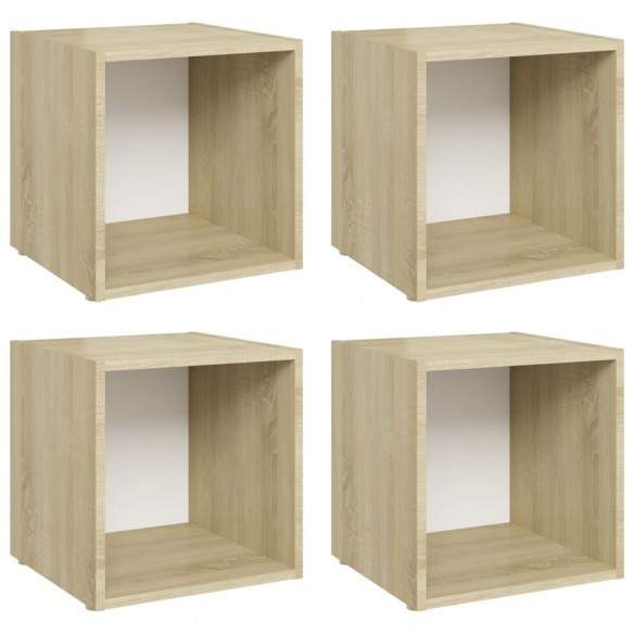 Meubles TV 4 pcs Blanc et chêne sonoma 37x35x37 cm Aggloméré