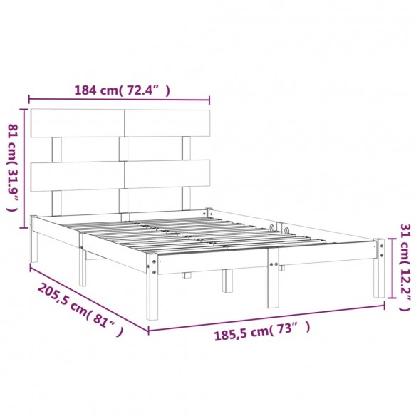 Cadre de lit Blanc Bois massif 180x200 cm Super King