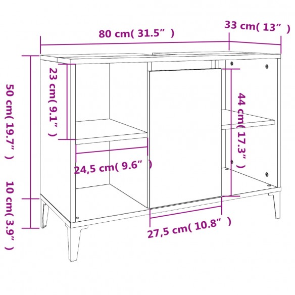 Meuble d'évier gris béton 80x33x60 cm bois d'ingénierie