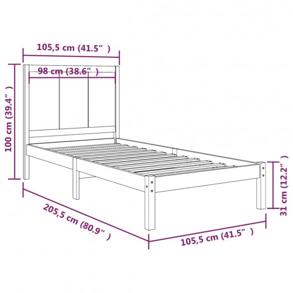 Cadre de lit Bois de pin massif 100x200 cm