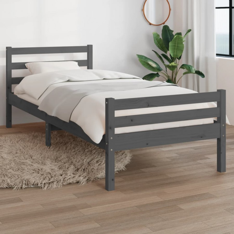 Cadre de lit Gris Bois massif 90x190 cm Simple