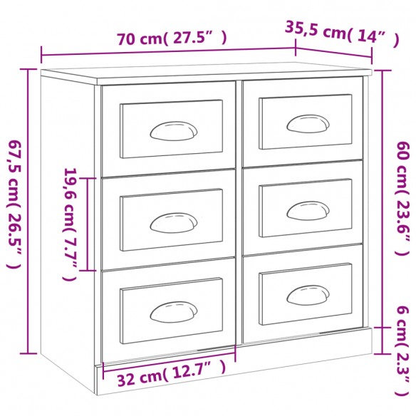 Buffets 2 pcs noir bois d'ingénierie