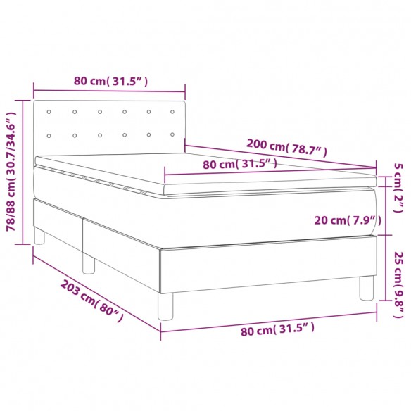 Cadre de lit et matelas Bleu foncé 80x200 cm Velours