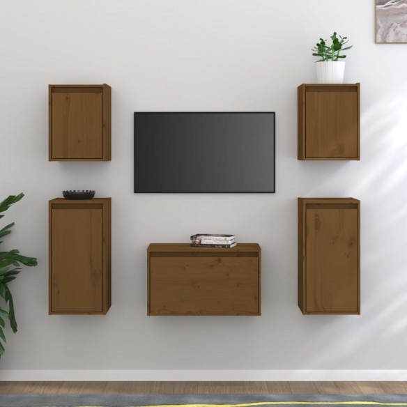 Meubles TV 5 pcs Marron miel Bois massif de pin