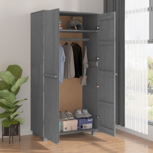 Garde-robe HAMAR Gris foncé 89x50x180 cm Bois massif de pin