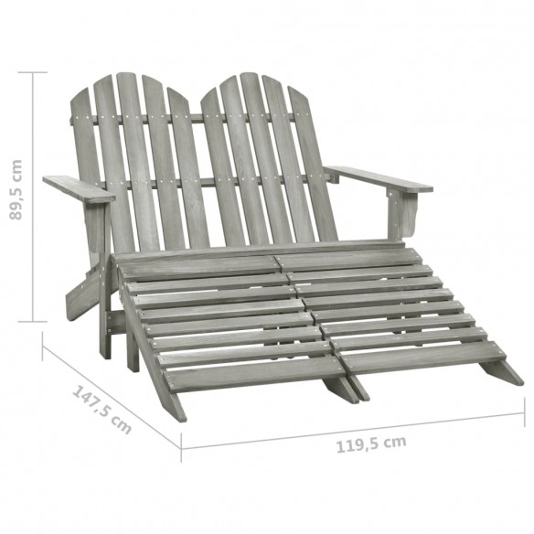 Chaise de jardin Adirondack 2 places et repose-pied Sapin Gris