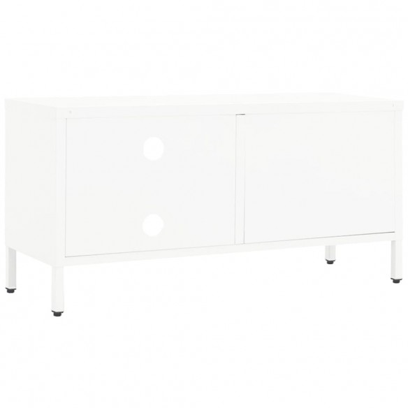 Meuble TV Blanc 90x30x44 cm Acier et verre