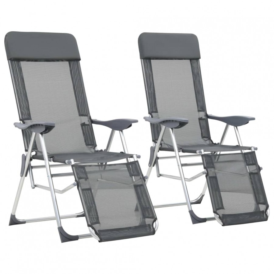 Chaises de camping pliantes et repose-pied 2 pcs gris textilène