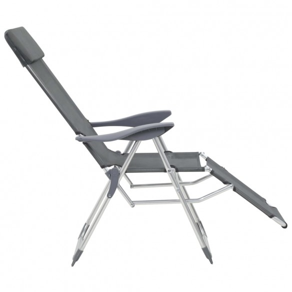 Chaises de camping pliantes et repose-pied 2 pcs gris textilène