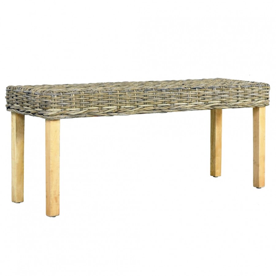 Banc 110 cm Rotin naturel kubu et bois de manguier massif