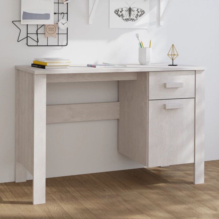 Bureau HAMAR Blanc 113x50x75 cm Bois massif de pin