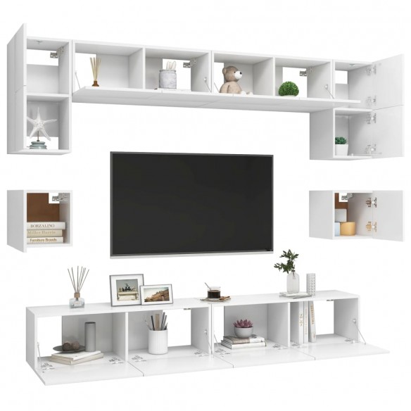 Ensemble de meuble TV 8 pcs Blanc Aggloméré