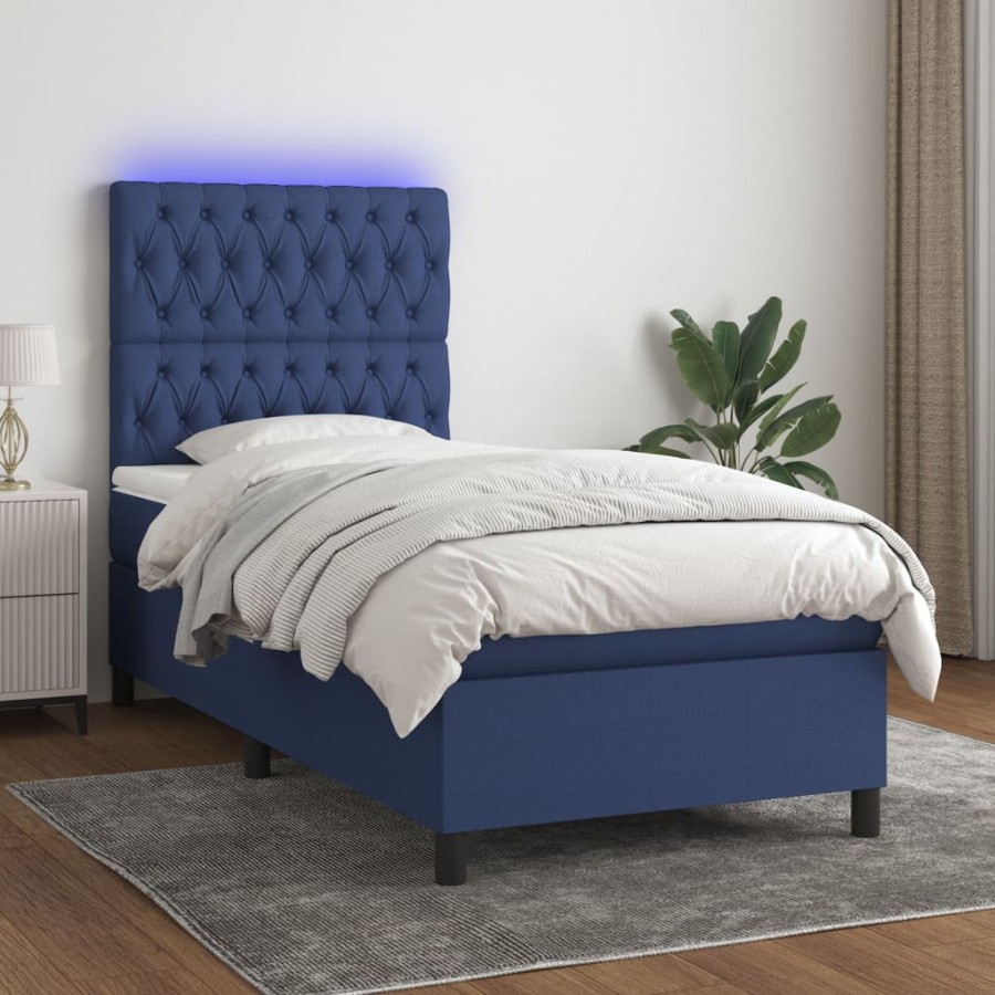 Cadre de lit avec matelas et LED Bleu 90x200cm Tissu