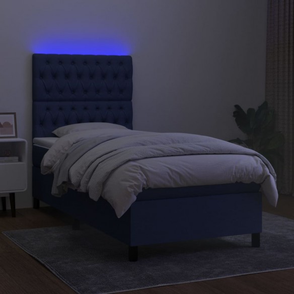 Cadre de lit avec matelas et LED Bleu 90x200cm Tissu