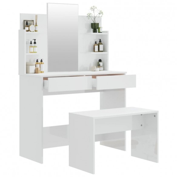 Ensemble de coiffeuse Blanc brillant 96x40x142 cm