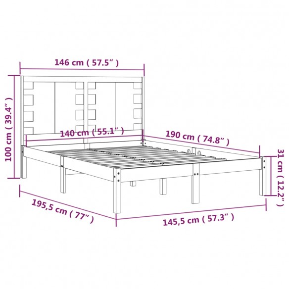 Cadre de lit Gris Bois de pin massif 140x190 cm