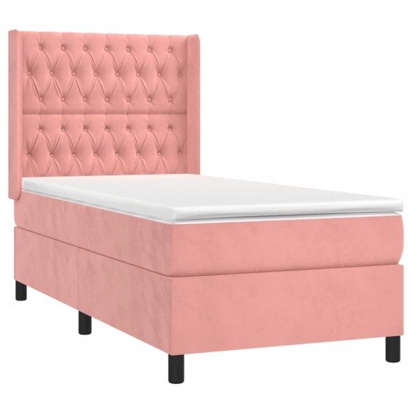 Cadre de lit avec matelas Rose 100x200 cm Velours