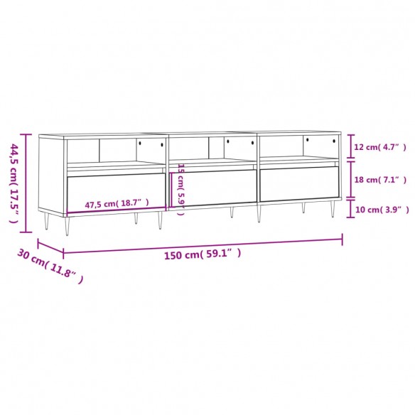 Meuble TV blanc 150x30x44,5 cm bois d'ingénierie