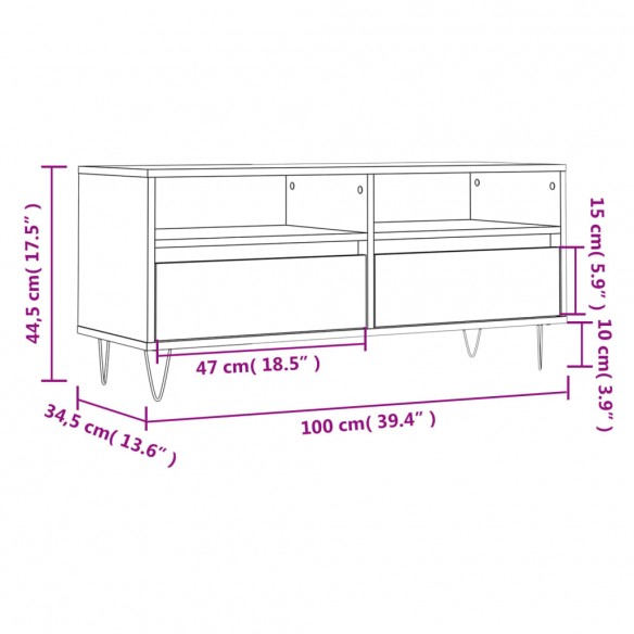 Meuble TV noir 100x34,5x44,5 cm bois d'ingénierie