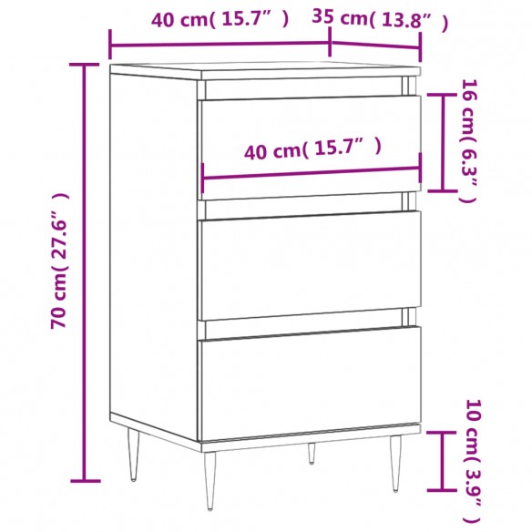 Buffet gris béton 40x35x70 cm bois d'ingénierie