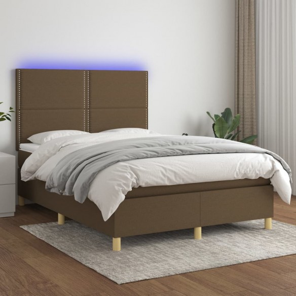 Cadre de lit matelas et LED Marron foncé 140x200 cm