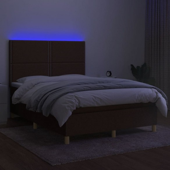 Cadre de lit matelas et LED Marron foncé 140x200 cm