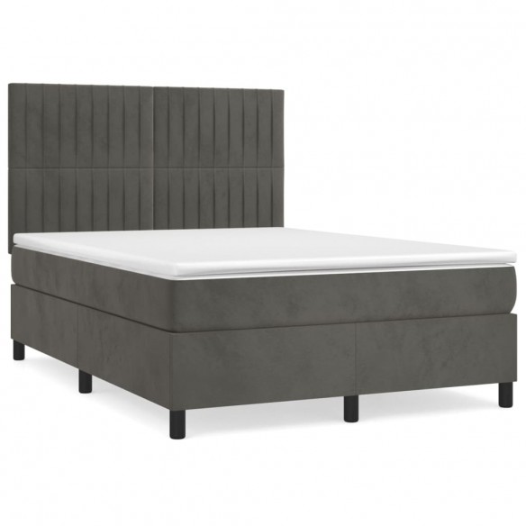 Cadre de lit et matelas Gris foncé 140x190cm Velours