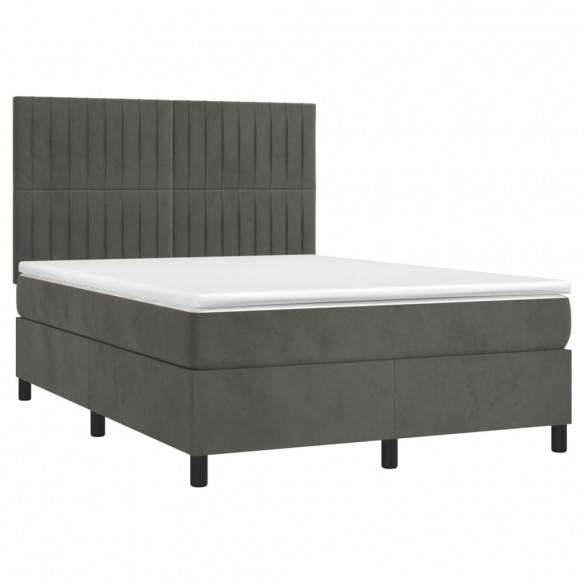 Cadre de lit et matelas Gris foncé 140x190cm Velours