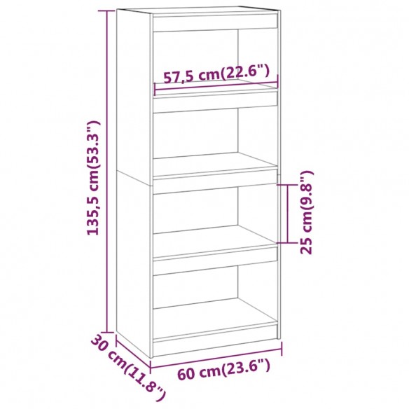 Bibliothèque/Séparateur de pièce Noir 60x30x135,5 cm Pin solide