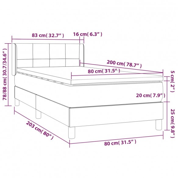 Cadre de lit avec matelas Bleu 80x200 cm Tissu