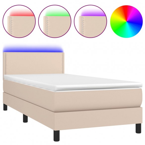 Cadre de lit avec matelas LED Cappuccino 100x200 cm