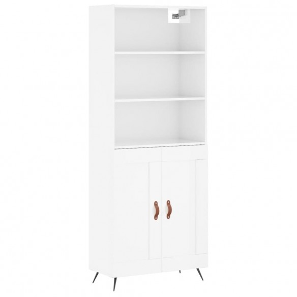 Buffet haut Blanc brillant 69,5x34x180 cm Bois d'ingénierie