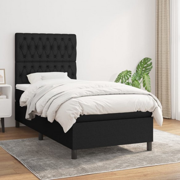 Cadre de lit avec matelas Noir 90x200 cm Tissu