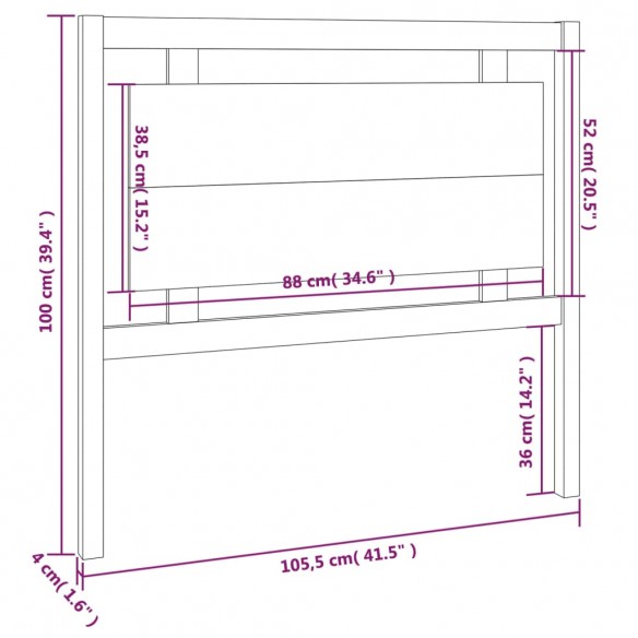 Tête de lit Gris 105,5x4x100 cm Bois massif de pin